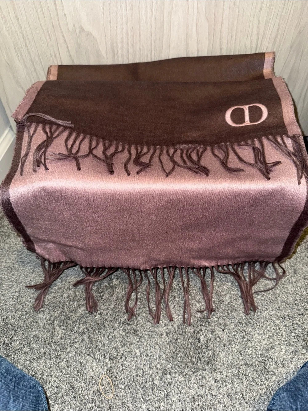 Dior Brown and Pink Logo Fringe Scarf